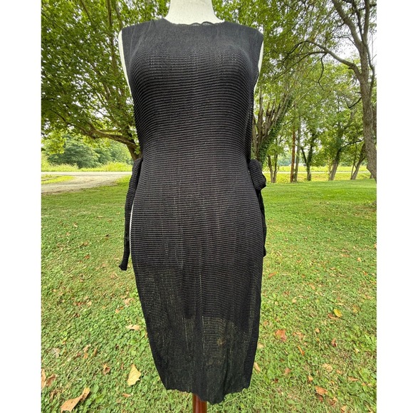 Other - Black Mesh Knit Side Tie Beach Cover Up Midi Dress Sleeveless Women Large Resort